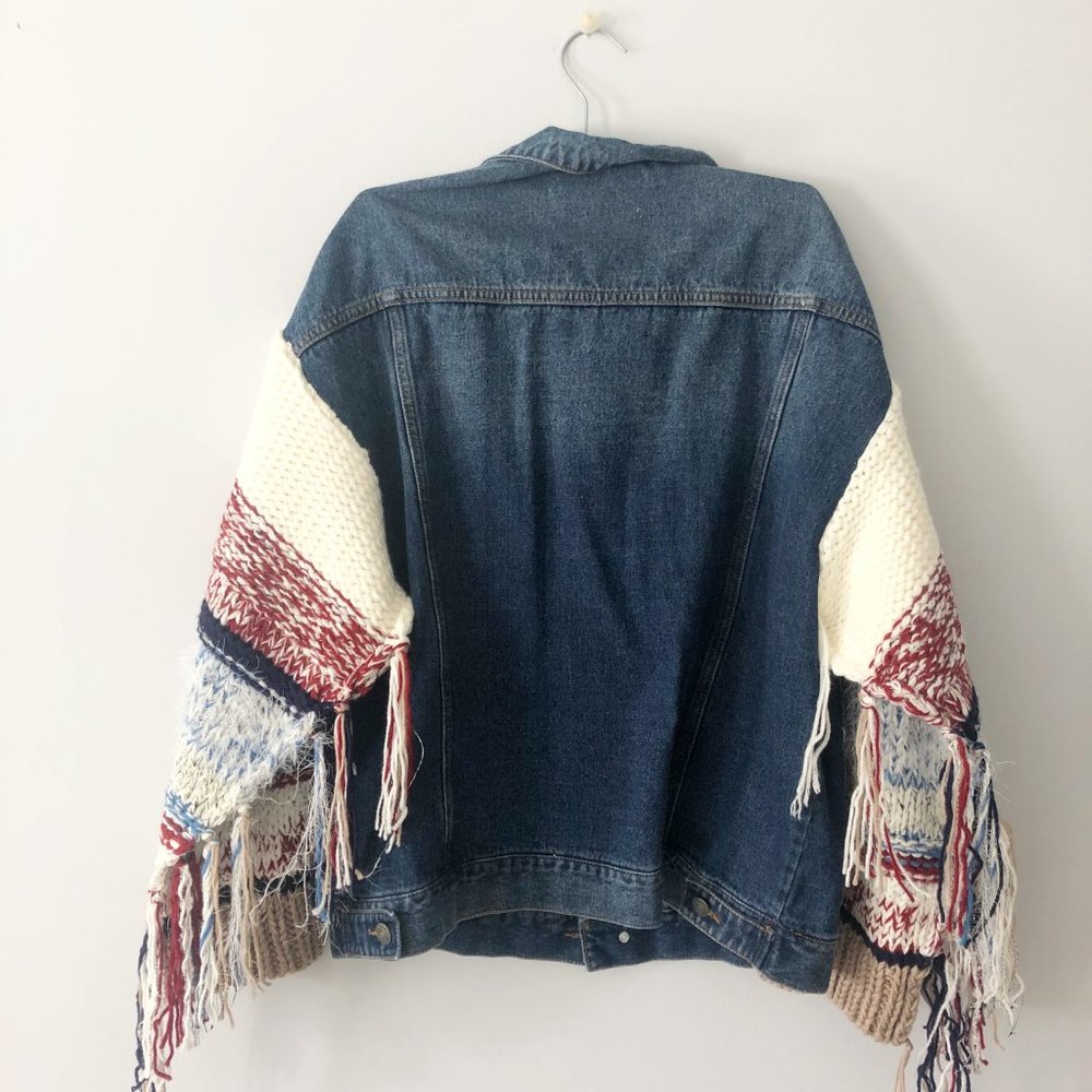 ✨ BNWT Zara Boho Denim Jacket with Knit Sleeves - Picture 4 of 5